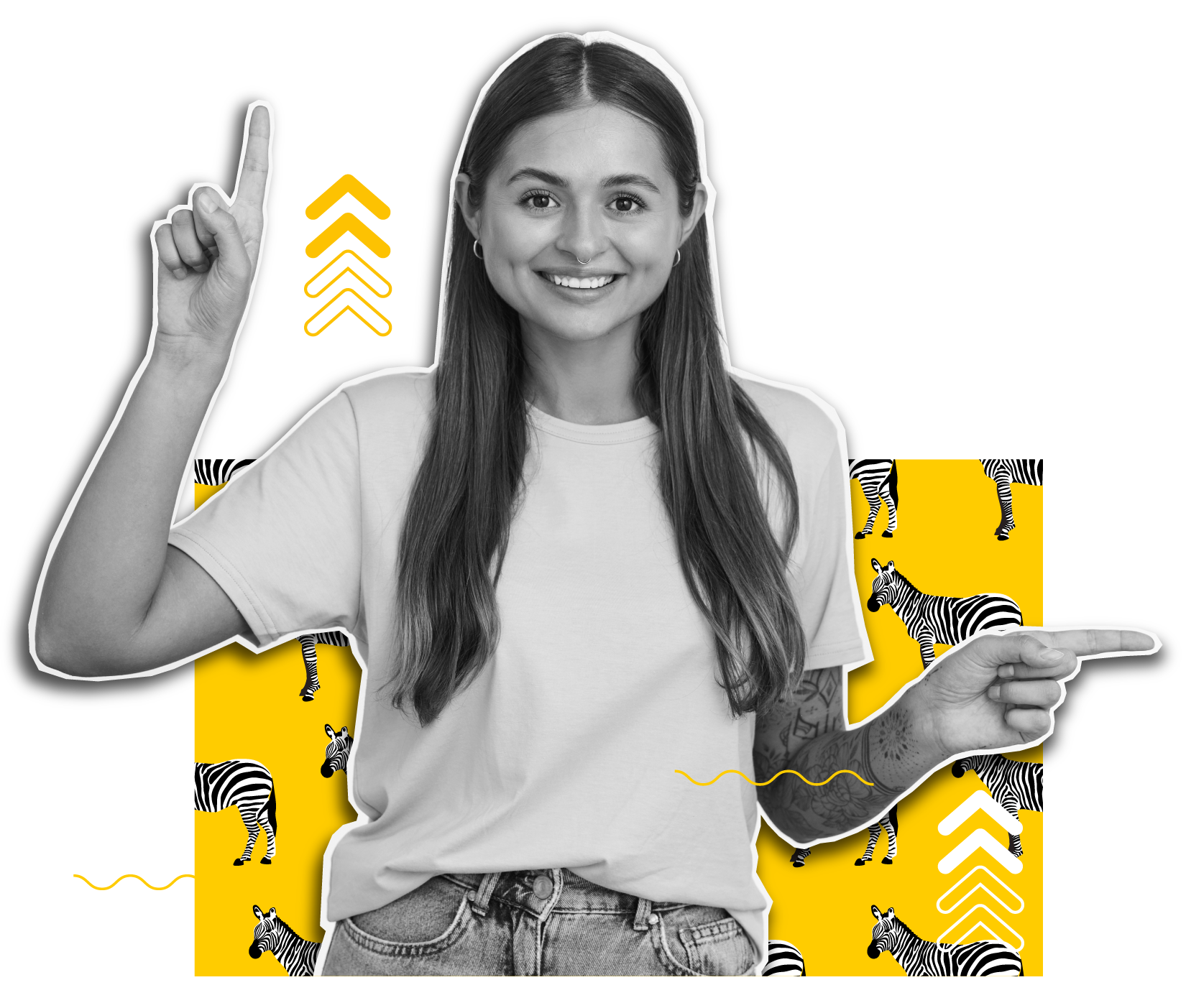 Imagen decorativa de una mujer apuntando al formulario